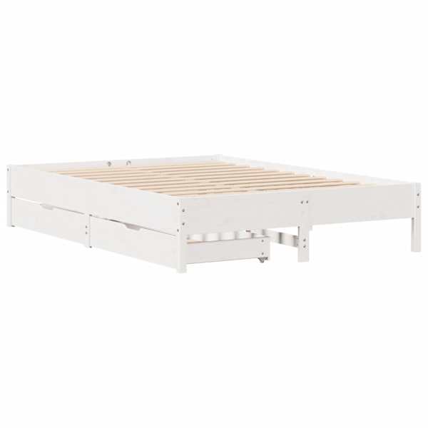 Sahtlitega voodiraam, valge, 120 × 200 cm, männipuit — mudel 3301714