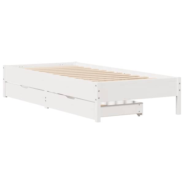 Sahtlitega voodiraam, valge, 100 × 200 cm, männipuit — mudel 3301717