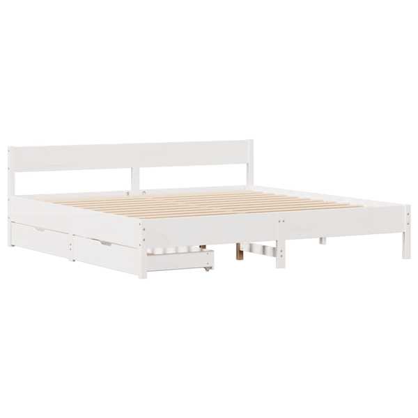 Sahtlitega voodiraam, valge, 200 × 200 cm, männipuit — mudel 3301738
