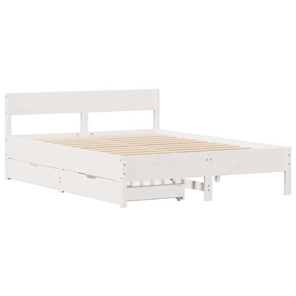 Sahtlitega voodiraam, valge, 120 × 200 cm, männipuit — mudel 3301753