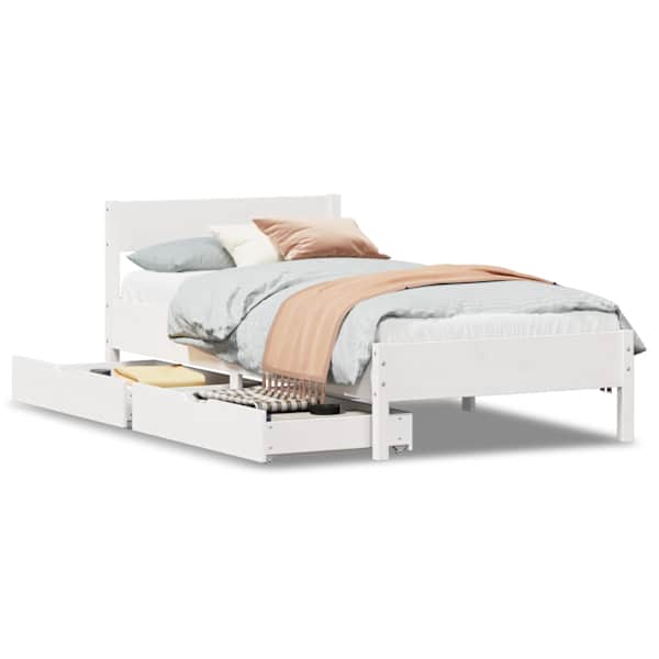 Sahtlitega voodiraam, valge, 75 × 190 cm, männipuit — mudel 3301774