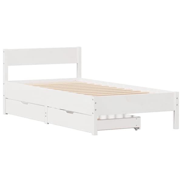 Sahtlitega voodiraam, valge, 75 × 190 cm, männipuit — mudel 3301774