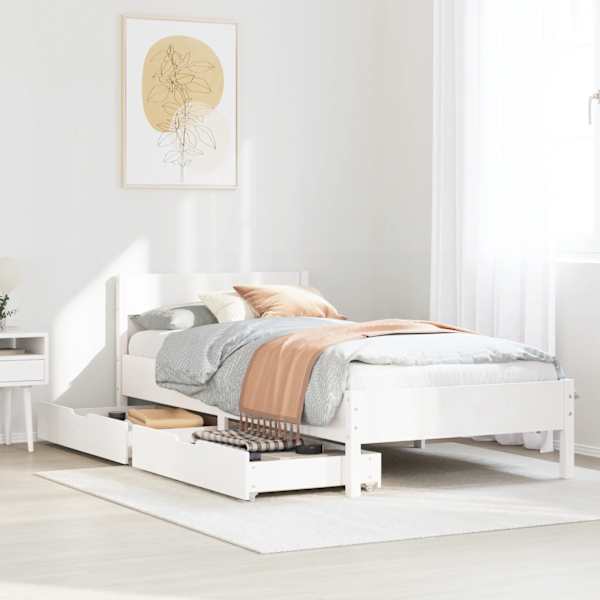 Sahtlitega voodiraam, valge, 75 × 190 cm, männipuit — mudel 3301774