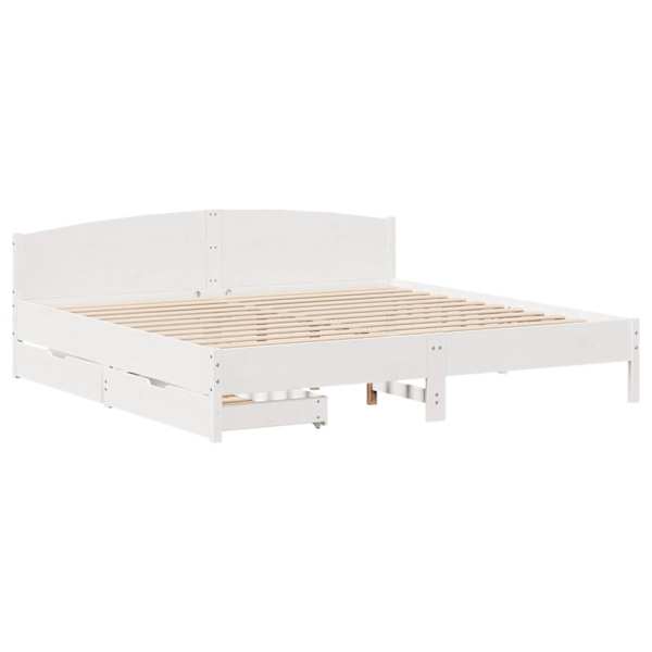 Sahtlitega voodiraam, valge, 200 × 200 cm, männipuit — mudel 3301816