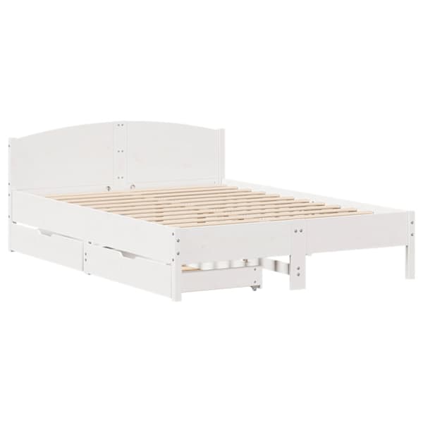 Sahtlitega voodiraam, valge, 150 × 200 cm, männipuit — mudel 3301825
