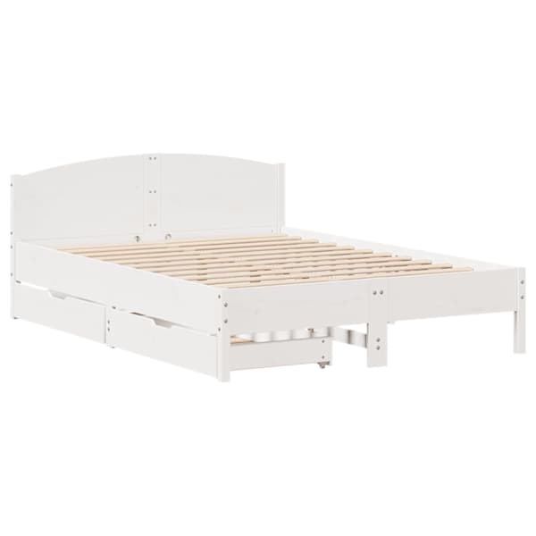 Sahtlitega voodiraam, valge, 140 × 200 cm, männipuit — mudel 3301828