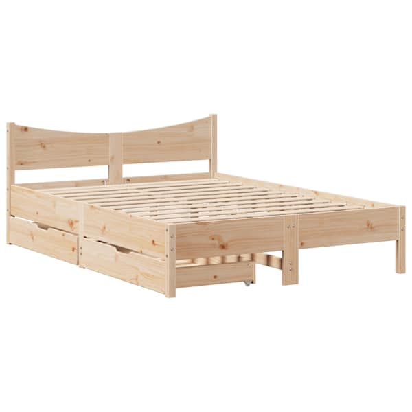 Sahtlitega voodiraam, 135 × 190 cm, männipuit — mudel 3301920