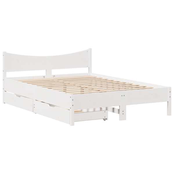 Sahtlitega voodiraam, valge, 135 × 190 cm, männipuit — mudel 3301921
