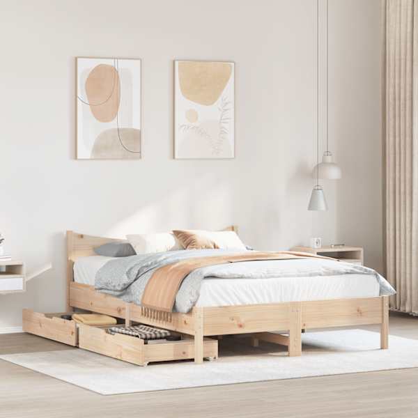 Sahtlitega voodiraam, 120 × 190 cm, männipuit — mudel 3301923