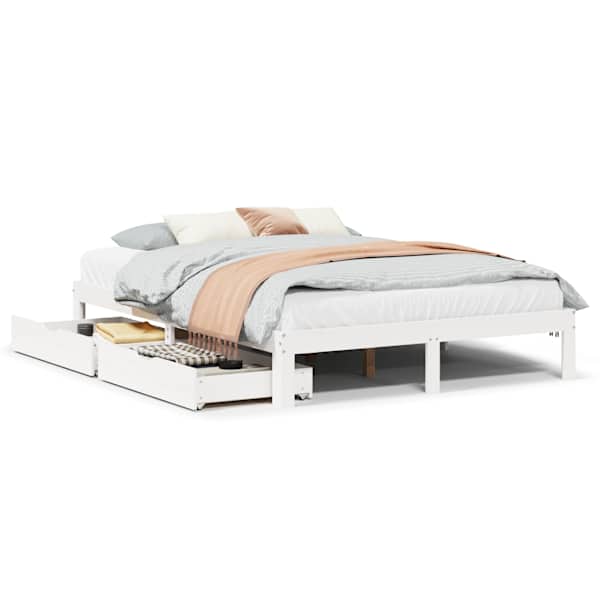 Sahtlitega voodiraam, valge, 150 × 200 cm — mudel 3301951