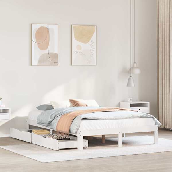Sahtlitega voodiraam, valge, 150 × 200 cm — mudel 3301951