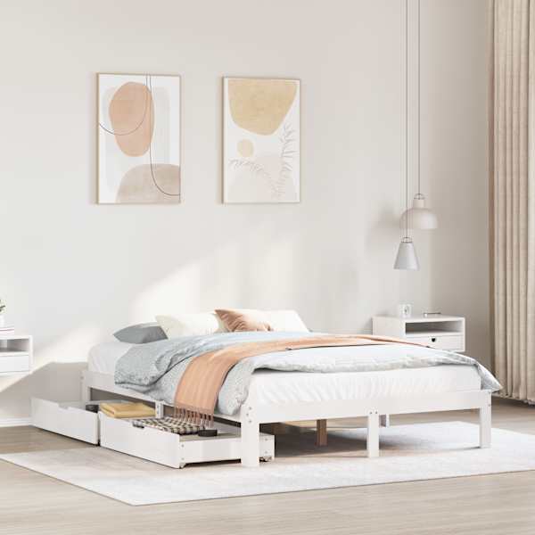 Sahtlitega voodiraam, valge, 160 × 200 cm — mudel 3301953