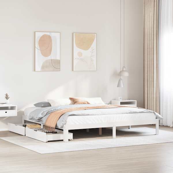Sahtlitega voodiraam, valge, 180 × 200 cm — mudel 3301955