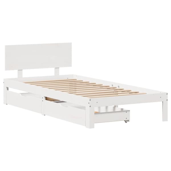 Sahtlitega voodiraam peatsiga, valge, 90 × 200 cm — mudel 3301979
