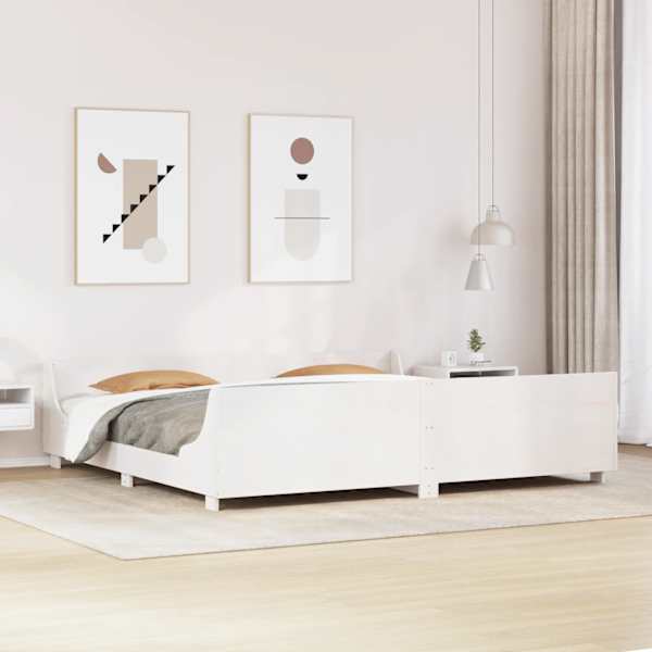 Voodiraam, valge, 200 × 200 cm, männipuit — mudel 3302271