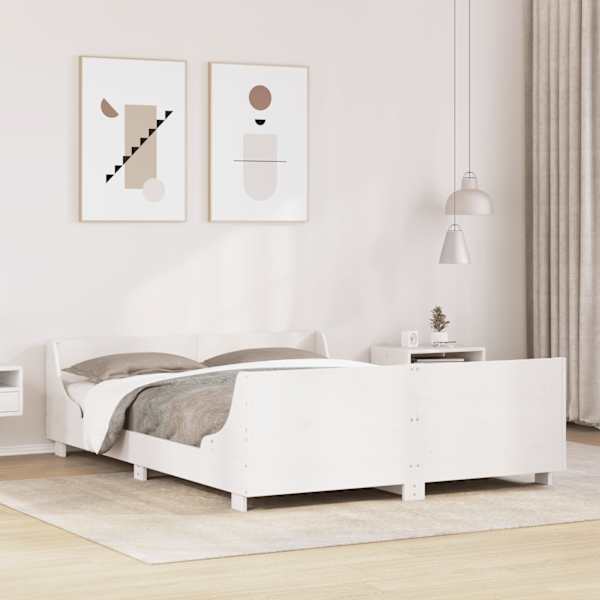 Voodiraam, valge, 150 × 200 cm, männipuit — mudel 3302280