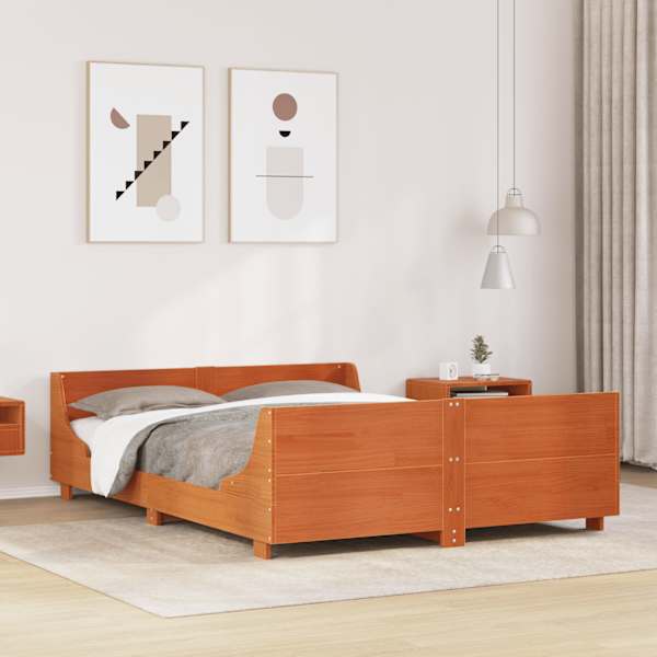 Voodiraam, vahapruun, 135 × 190 cm, männipuit — mudel 3302290