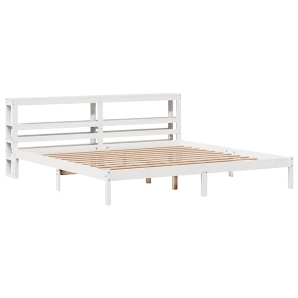 Voodiraam peatsiga, valge, 180 × 200 cm, männipuit — mudel 3305729
