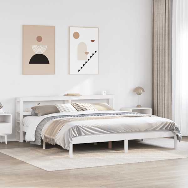 Voodiraam peatsiga, valge, 180 × 200 cm, männipuit — mudel 3305729