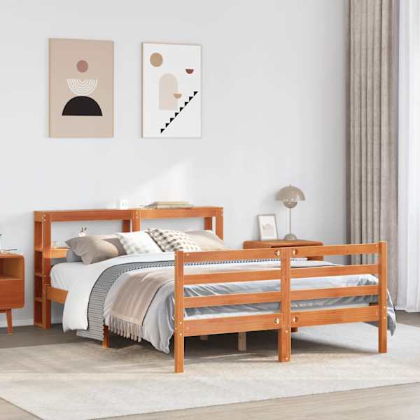 Voodiraam peatsiga, vahapruun, 150 × 200 cm, männipuit — mudel 3305845
