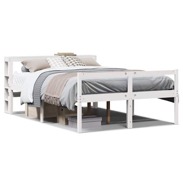 Voodiraam peatsiga, valge, 120 × 190 cm, männipuit — mudel 3305854