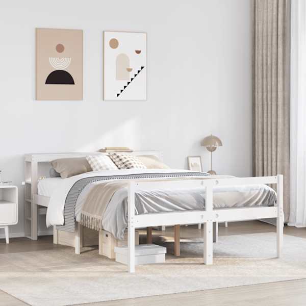 Voodiraam peatsiga, valge, 120 × 190 cm, männipuit — mudel 3305854