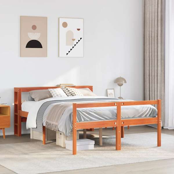 Voodiraam peatsiga, vahapruun, 135 × 190 cm, männipuit — mudel 3305878