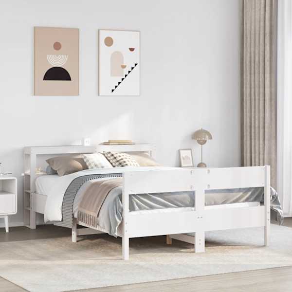 Voodiraam peatsiga, valge, 120 × 200 cm, männipuit — mudel 3306190