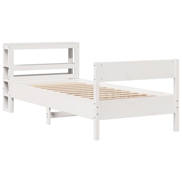 Voodiraam peatsiga, valge, 75 × 190 cm, männipuit — mudel 3306211