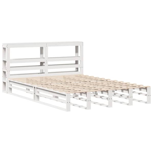 Voodiraam peatsiga, valge, 150 × 200 cm, männipuit — mudel 3306499