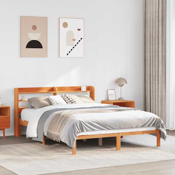 Voodiraam peatsiga, vahapruun, 150 × 200 cm, männipuit — mudel 3306560