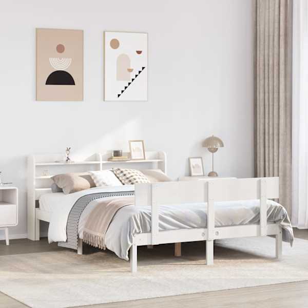 Voodiraam, valge, 140 × 200 cm, männipuit — mudel 3306620