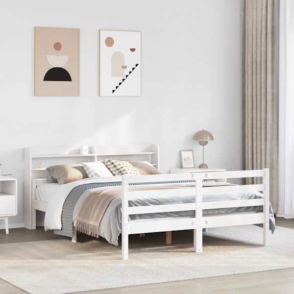 Voodiraam peatsiga, valge, 140 × 200 cm — mudel 3306685