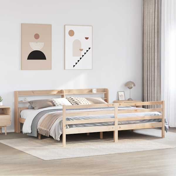 Voodiraam peatsiga, 200 × 200 cm, männipuit — mudel 3306692