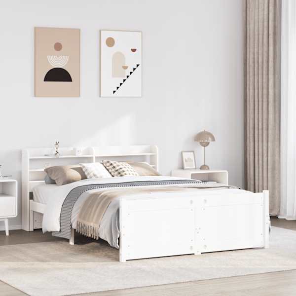 Voodiraam peatsiga, valge, 140 × 190 cm — mudel 3306755