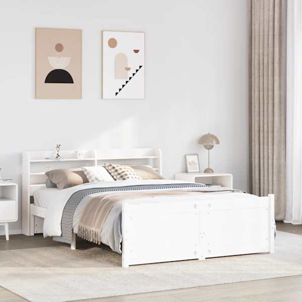 Voodiraam peatsiga, valge, 150 × 200 cm, männipuit — mudel 3306765