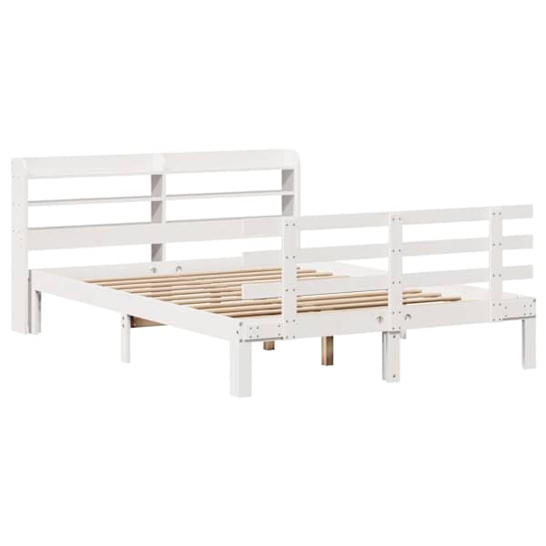 Voodiraam peatsiga, valge, 150 × 200 cm, männipuit — mudel 3306856