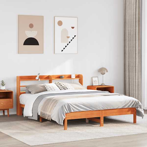 Voodiraam peatsiga, vahapruun, 160 × 200 cm, männipuit — mudel 3306884