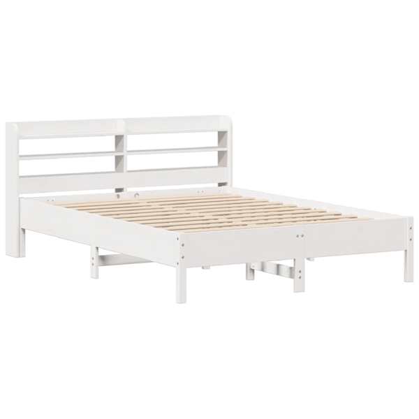 Voodiraam peatsiga, valge, 150 × 200 cm, männipuit — mudel 3306886