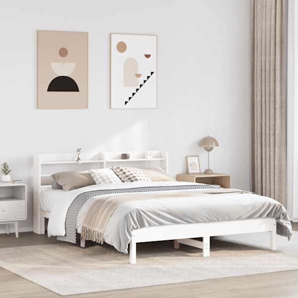 Voodiraam peatsiga, valge, 140 × 200 cm, männipuit — mudel 3306889