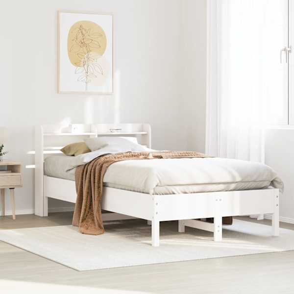 Voodiraam peatsiga, valge, 100 × 200 cm, männipuit — mudel 3306895