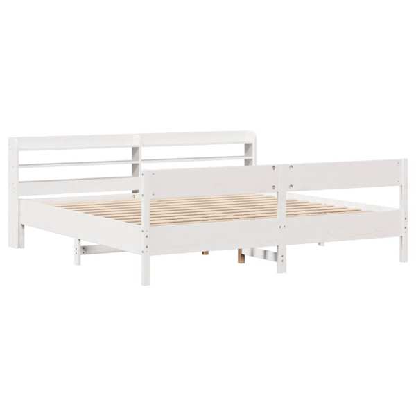 Voodiraam peatsiga, valge, 180 × 200 cm, männipuit — mudel 3306919