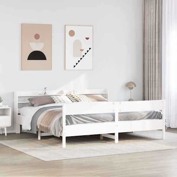 Voodiraam peatsiga, valge, 180 × 200 cm, männipuit — mudel 3306919