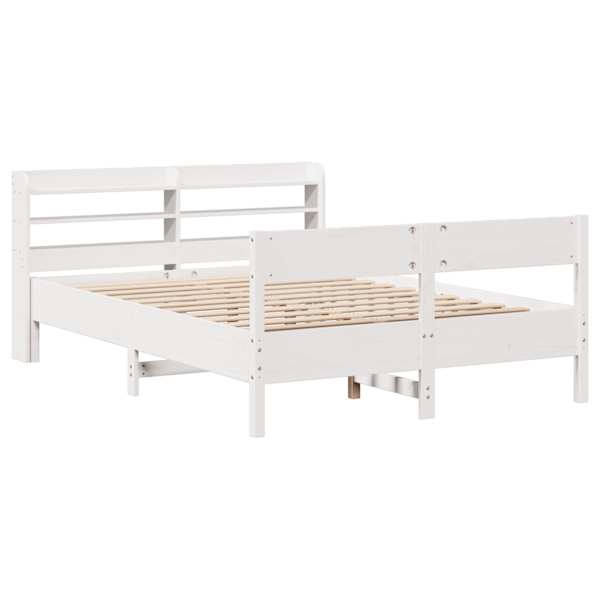 Voodiraam peatsiga, valge, 140 × 200 cm, männipuit — mudel 3306928