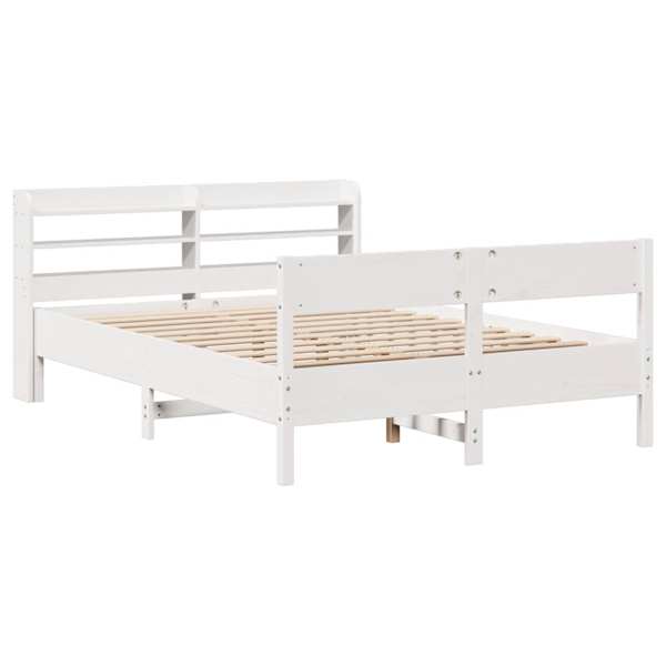 Voodiraam peatsiga, valge, 140 × 190 cm, männipuit — mudel 3306940