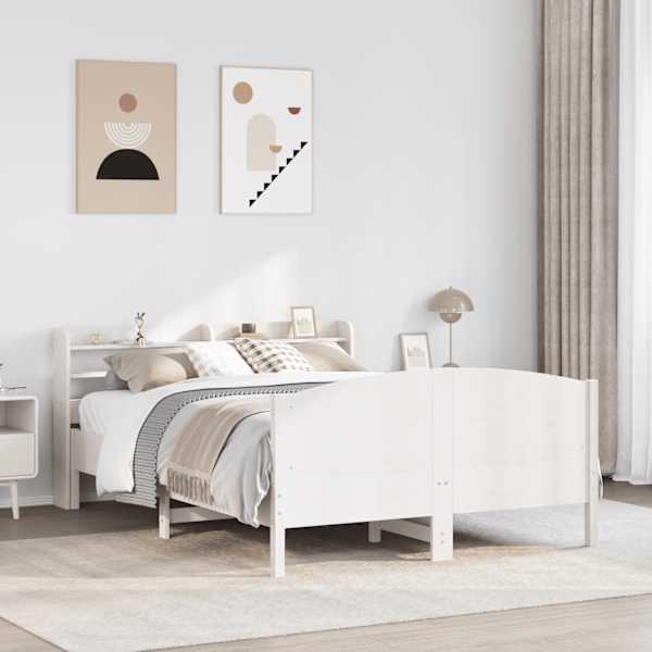 Voodiraam peatsiga, valge, 160 × 200 cm, männipuit — mudel 3306961