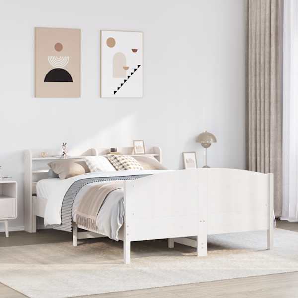 Voodiraam peatsiga, valge, 140 × 200 cm, männipuit — mudel 3306967