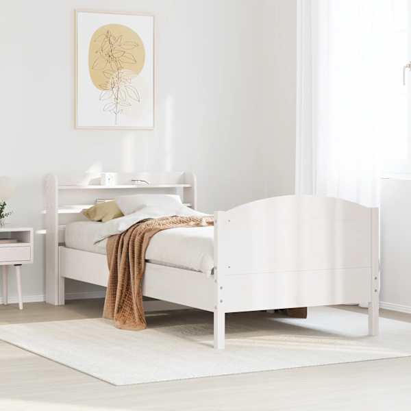 Voodiraam peatsiga, valge, 100 × 200 cm, männipuit — mudel 3306982