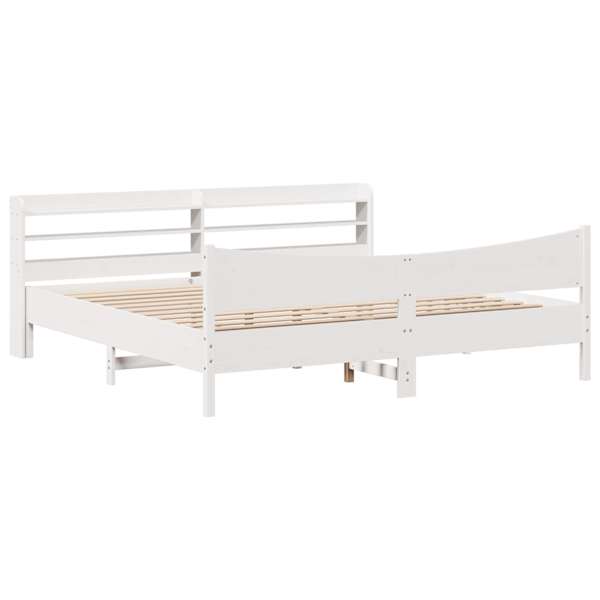 Voodiraam peatsiga, valge, 200 × 200 cm, männipuit