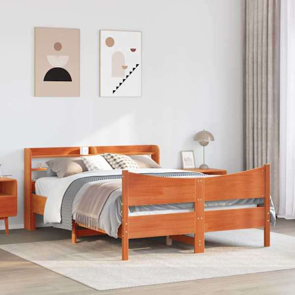 Voodiraam peatsiga, vahapruun, 150 × 200 cm, männipuit — mudel 3307043